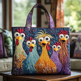 Sac à main artisanal – Cinq poules colorées