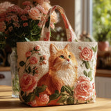 Sac à main artisanal – Chat roux aux roses