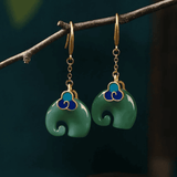 Retro Groene Olifanten Oorbellen