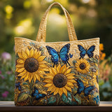 Sac à main artisanal – Tournesols et papillons bleus