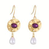 Parel Oorbellen met Paarse Zirconia