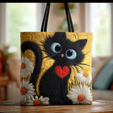Sac à main artisanal – Chat noir aux marguerites