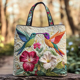 Sac à main matelassé – Colibri et fleurs blanches