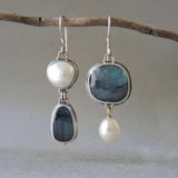 Vintage Blauwe Steen Parel Oorbellen