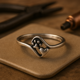 Vintage Ring in Sterling Zilver met Pootafdruk en Hart