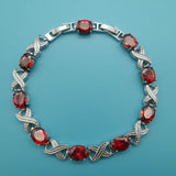 Zilveren en Robijnen Schakelarmband