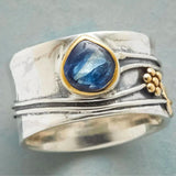 Vintage Blauwe Saffier Ring Verguld Zilver