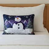 Taie d'Oreiller Matelassée - Bonhomme de Neige Violet