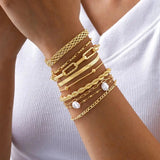 Stapelsbare Armband Gouden Parels Set