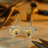 Vintage Boho Hartvormige Oorbellen met Zonnebloem en Bij