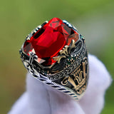Gegraveerde Signet Ring in Zilver en Robijn
