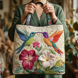 Sac à main matelassé – Colibri et fleurs blanches