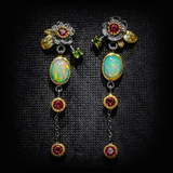 Boho Oorbellen met Opale en Rode Zirkonia