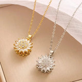 Trendy Zilveren Zonnebloem Zirkoon Ketting & Oorbellen Set