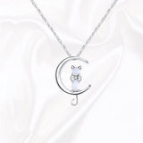 Halvemaan Ketting met Maansteen en Kat